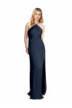 Shop Halter Neckline Long Formal Stretch Satin Bridesmaid Dress / Prom Dress with Strappy Back and Side Slit