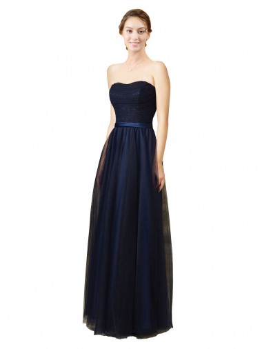 Shop Elegant Lace and Tulle Long Strapless Bridesmaid Dress