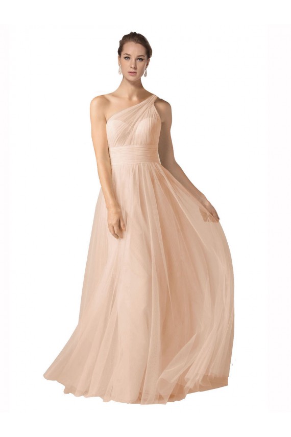 Shop Illusion One Shoulder Tulle Bridesmaid Dress with Shirred Bodice