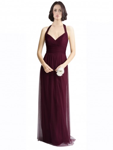 Shop Long Tulle Bridesmaid Dress with Criss-Cross Bodice and Self Straps
