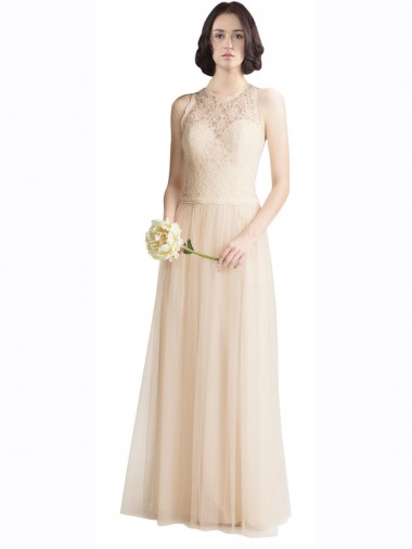 Shop Full Length Tulle Bridesmaid Dress with Corded Lace Over Sweetheart Neckline