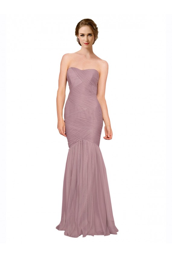 Shop Mermaid Strapless Tulle Bridesmaid Dress with All Over Pleats