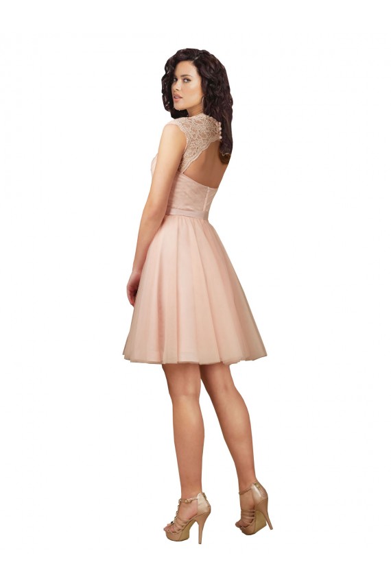 Shop Lace and Tulle Bridesmaid Dress with Cap Sleeves and Keyhole Back