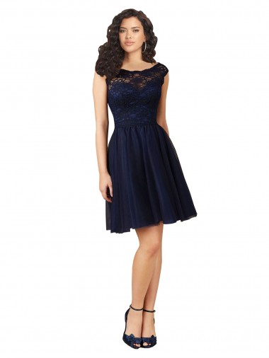 Shop Short Bateau Neck Tulle Cocktail Bridesmaid Dress with Lace Bodice