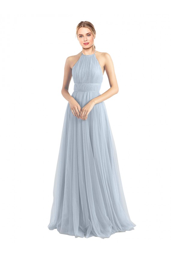 Shop Halter Neckline Slim A-Line Tulle Bridesmaid Dress