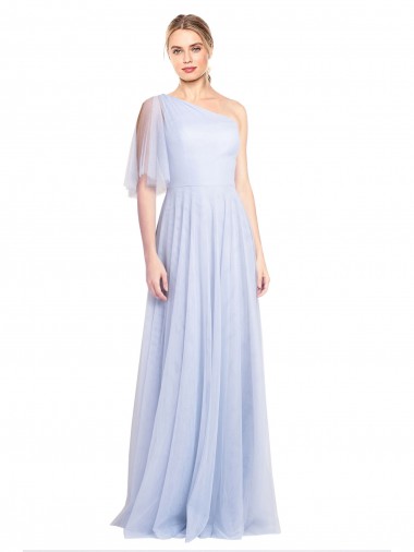 Shop Flutter Sleeves One Shoulder Long Tulle Bridesmaid Dress