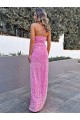Shop Halter Sleeveless Long Floor Length Velvet Sequin Prom Dress with Slit
