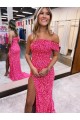 Shop One Shoulder Sleeveless Long Sweep Train Velvet Sequin Prom Dress with Side Slit