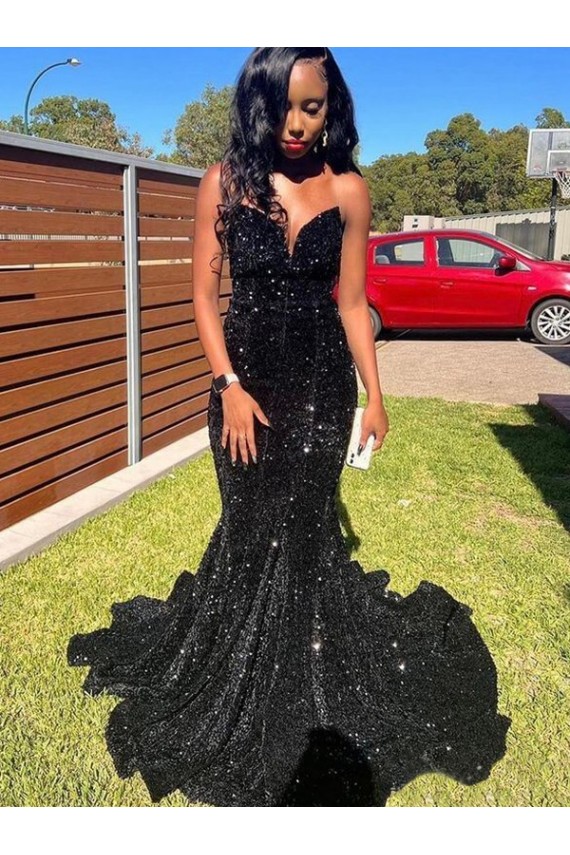 Shop Mermaid Sweetheart Sleeveless Long Floor Length Velvet Sequin Prom Dress
