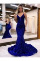 Shop Mermaid V-Neck Sleeveless Long Court Train Velvet Sequin Prom Dress