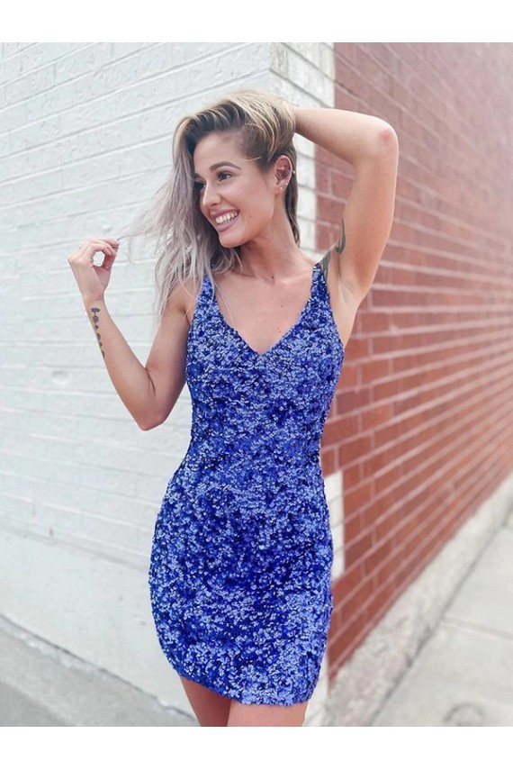 Shop Short Velvet Sequin V-Neck Sleeveless Prom Dress