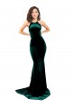 Shop High Neck Formal Stretch Velvet Bridesmaid Dress / Prom Dress with Black Lace Embroidery