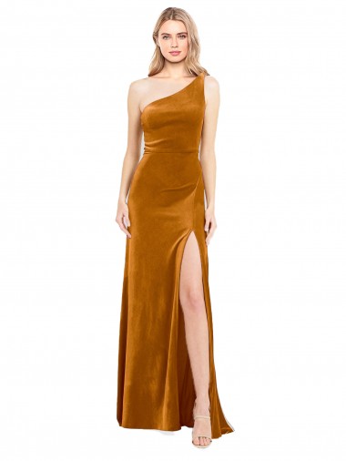 Shop Sleek One Shoulder Long Formal Velvet Bridesmaid Dress / Prom Dress