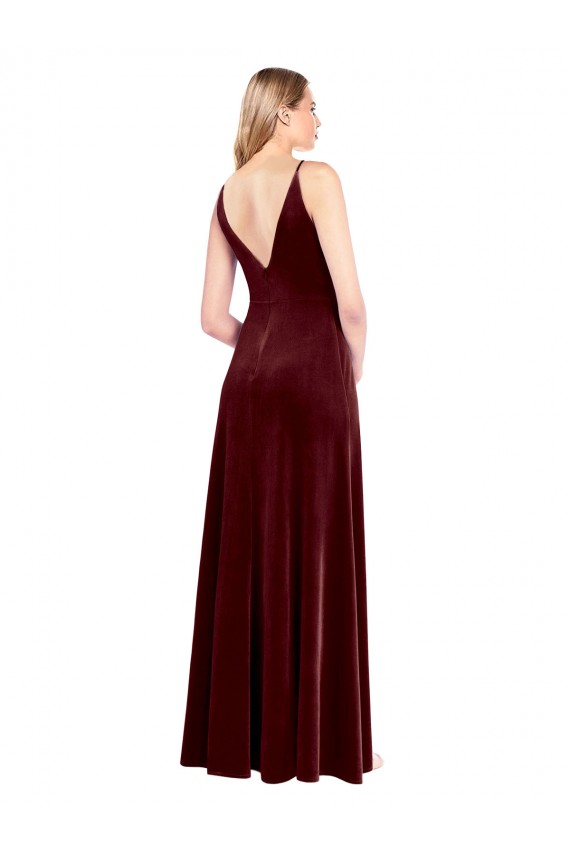 Shop Faux Surplice Neckline Slim A-Line Long Velvet Bridesmaid Dress / Prom Dress