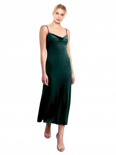 Shop Midi Cocktail Length Cowl Neck Velvet Slip Bridesmaid Dress / Prom Dress