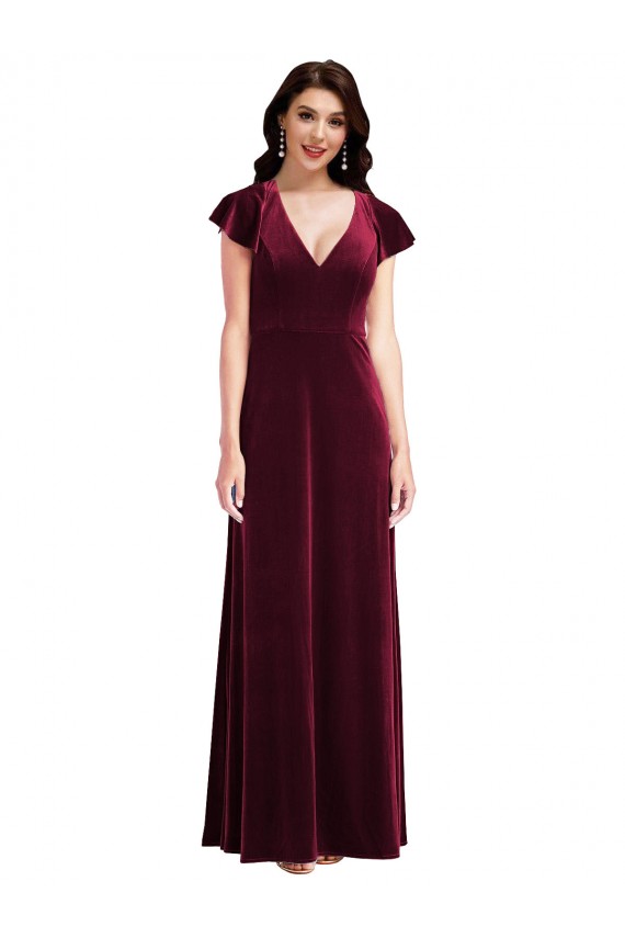 Shop Flutter Sleeve Velvet Maxi Bridesmaid Dress / Prom Dress with Pockets