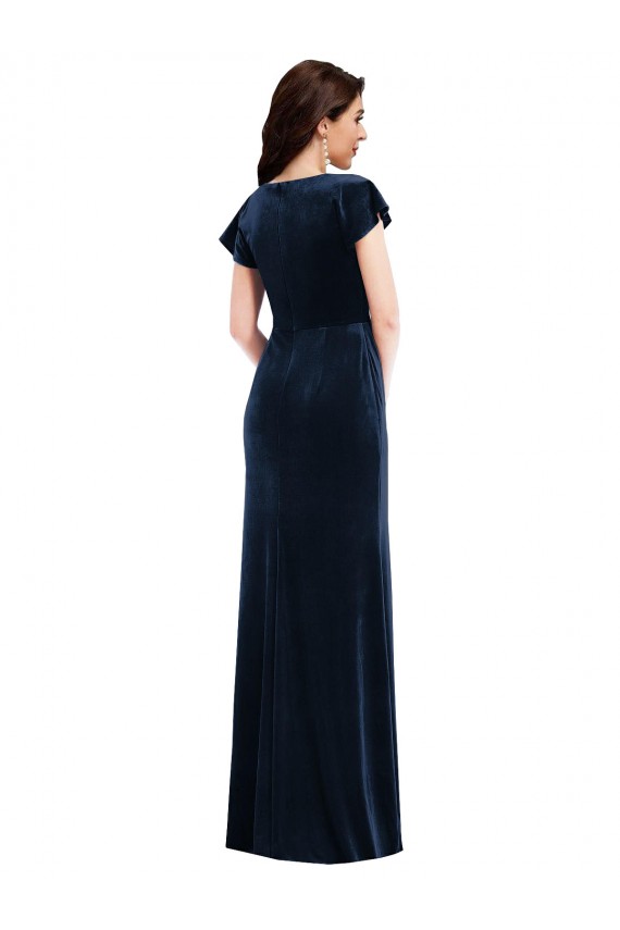 Shop Flutter Sleeve Wrap Bodice Formal Velvet Maxi Bridesmaid Dress / Prom Dress with Pockets