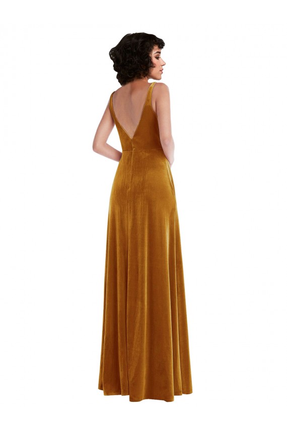 Shop Twist Front Cutout Velvet Maxi Bridesmaid Dress / Prom Dress with Pockets