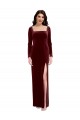 Shop Sleek Square Neck Spaghetti Straps Velvet Bridesmaid Dress / Prom Dress with Side Slit