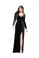 Shop Long Sleeves Formal Velvet Bridesmaid Dress / Prom Dress with V-Neckline and Thigh Slit